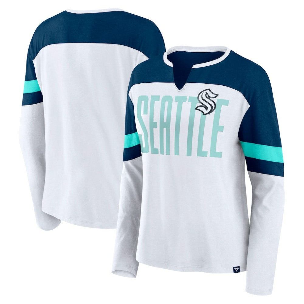 NHL Seattle Kraken Fanatics Women's Frozen Long Sleeve Notch Neck T-Shirt