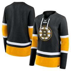 NHL Boston Bruins Fanatics Women's Prime Time Lace-Up Long Sleeve T-Shirt