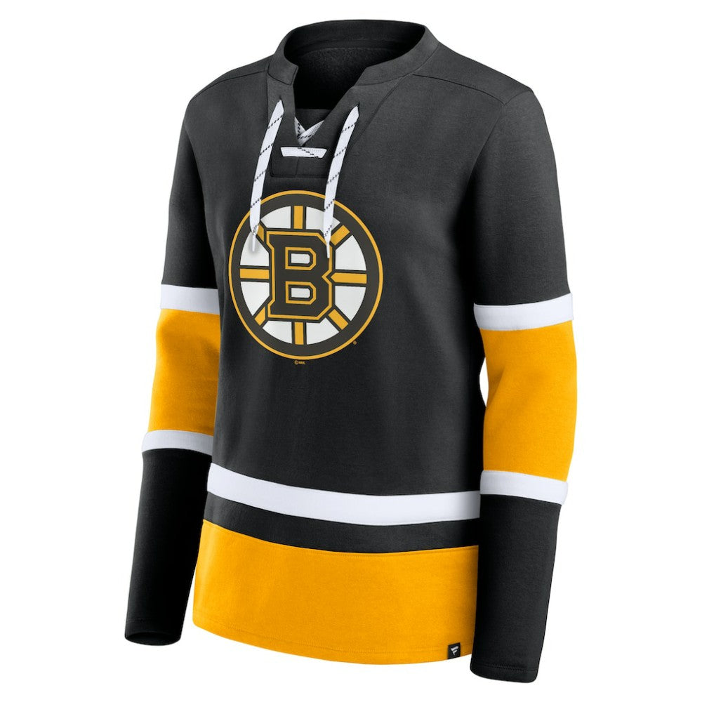 NHL Boston Bruins Fanatics Women's Prime Time Lace-Up Long Sleeve T-Shirt