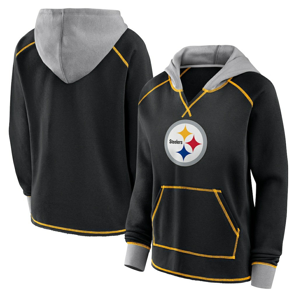 Logo Athletic Women's Boom Fleece Pullover V-Neck Hoodie - Pittsburgh Steelers Hoodies