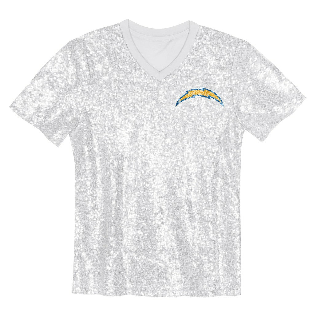 Justin Herbert  Girls Youth Sequin V-Neck Fashion Jersey - Los Angeles Chargers Jerseys