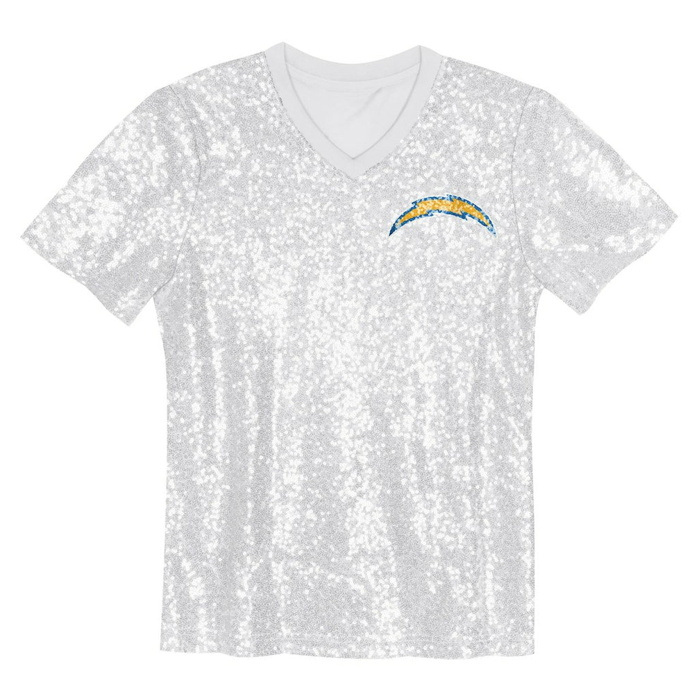 Justin Herbert  Girls Youth Sequin V-Neck Fashion Jersey - Los Angeles Chargers Jerseys