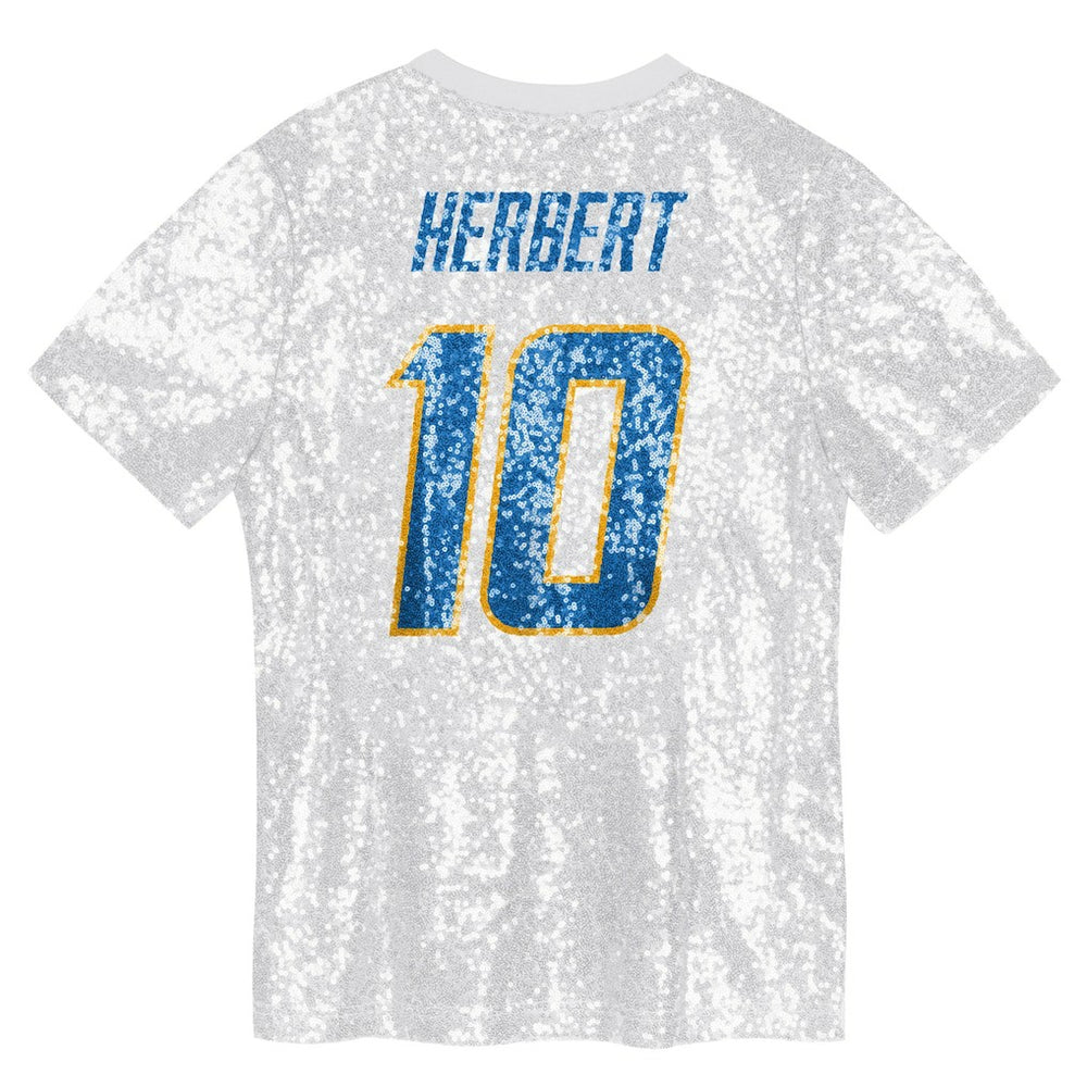 Justin Herbert  Girls Youth Sequin V-Neck Fashion Jersey - Los Angeles Chargers Jerseys