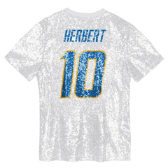 Justin Herbert  Girls Youth Sequin V-Neck Fashion Jersey - Los Angeles Chargers Jerseys