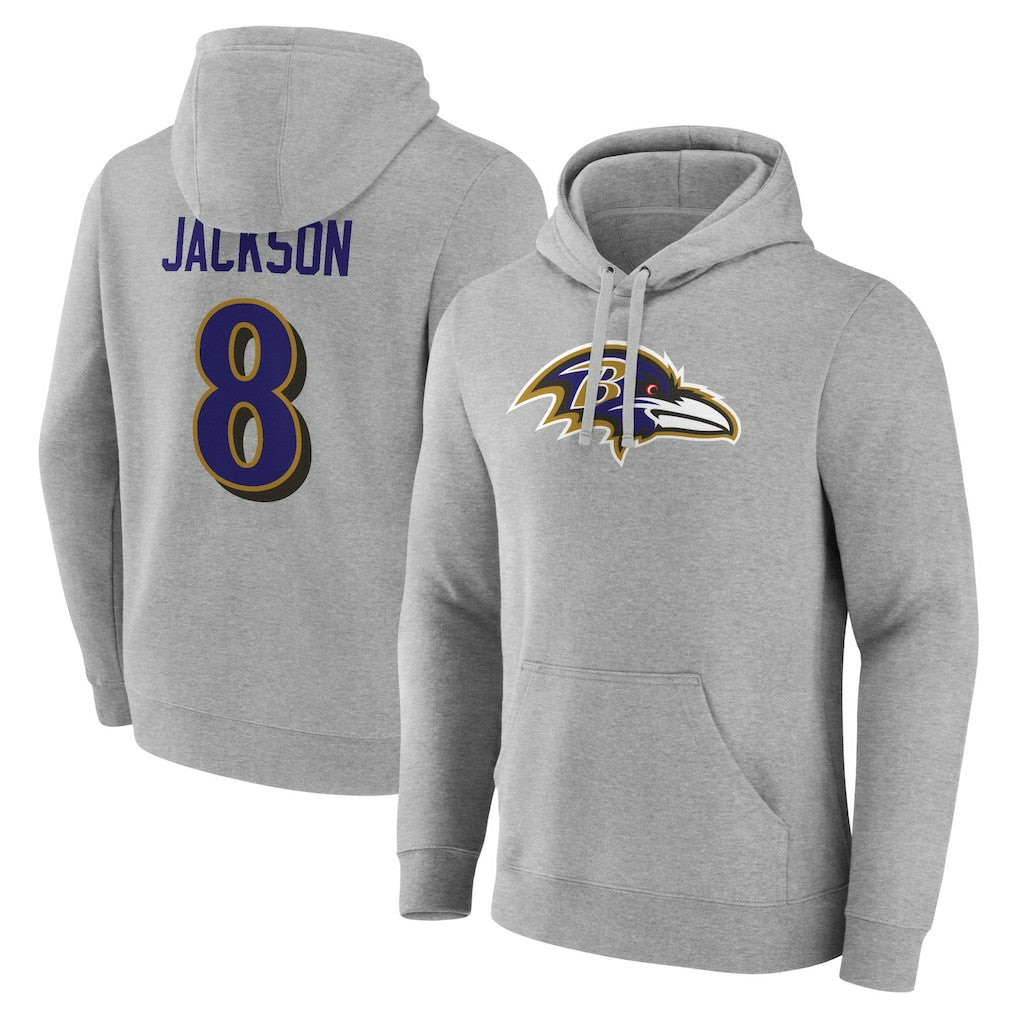 Lamar Jackson  Icon Player Name & Number Pullover Hoodie - Baltimore Ravens Hoodies