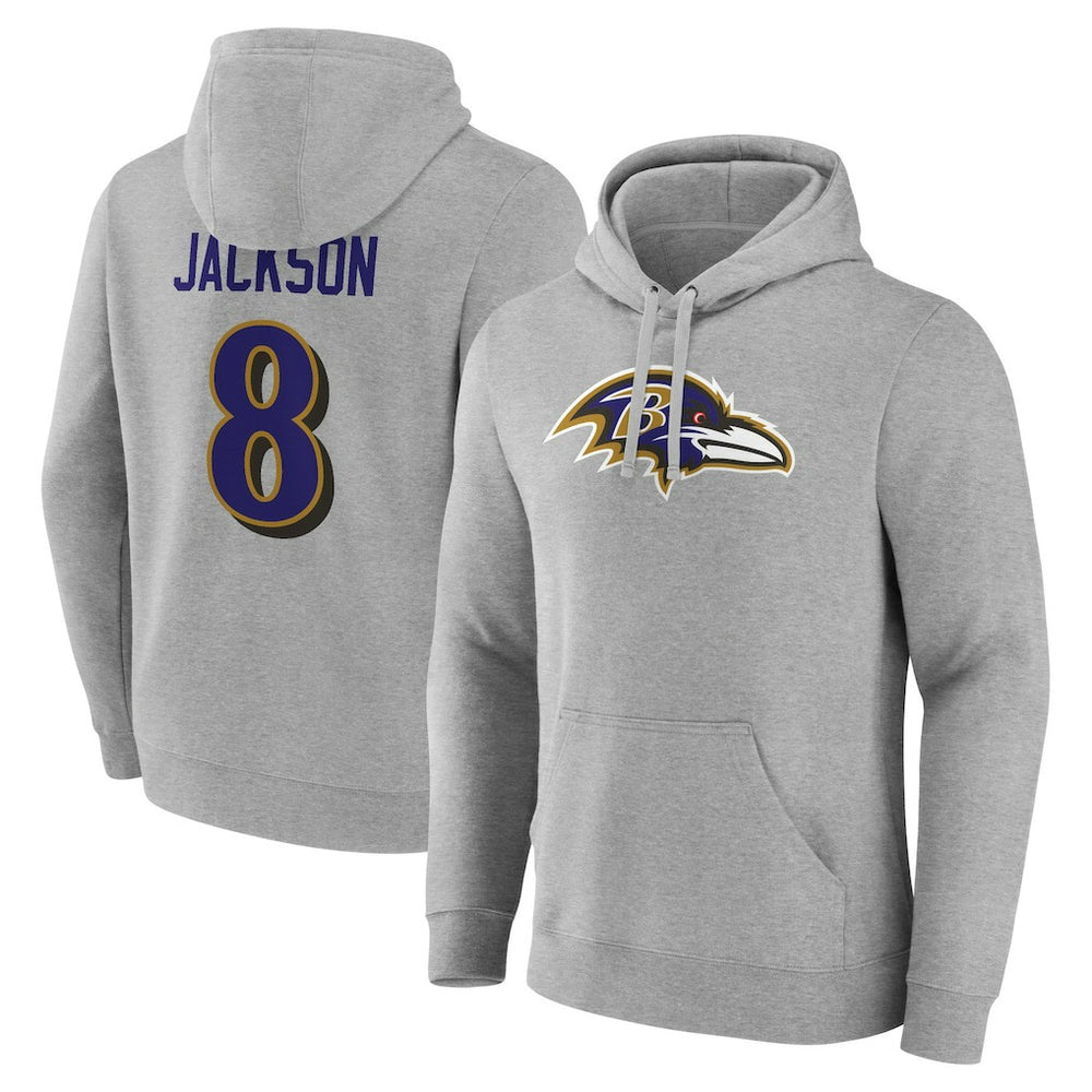 Lamar Jackson  Icon Player Name & Number Pullover Hoodie - Baltimore Ravens Hoodies