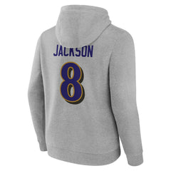 Lamar Jackson  Icon Player Name & Number Pullover Hoodie - Baltimore Ravens Hoodies