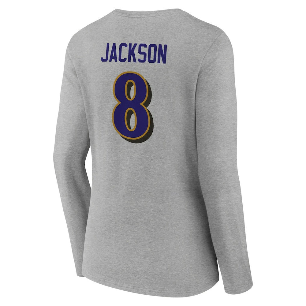 Lamar Jackson  Women's Icon Player Name & Number Long Sleeve V-Neck T-Shirt - Baltimore Ravens T-shirts