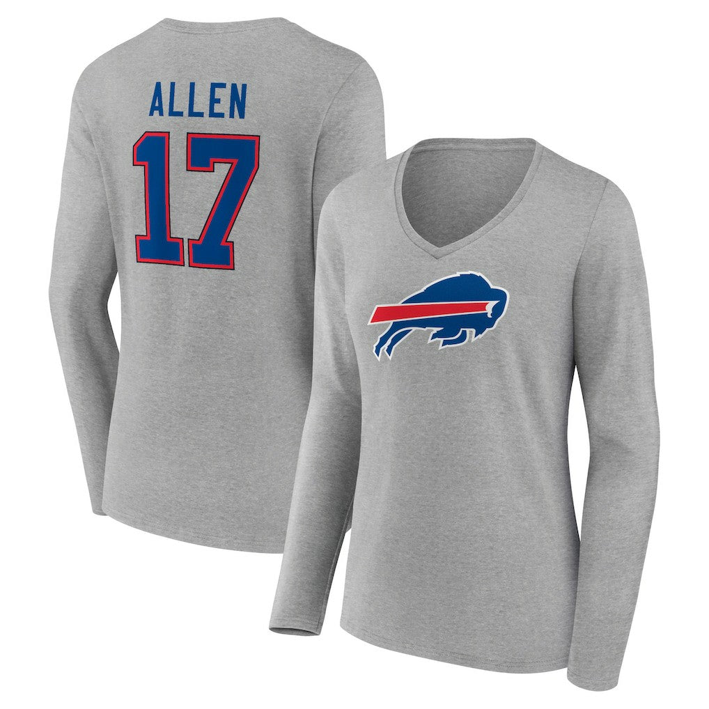 Josh Allen  Women's Icon Player Name & Number Long Sleeve V-Neck T-Shirt - Buffalo Bills T-shirts