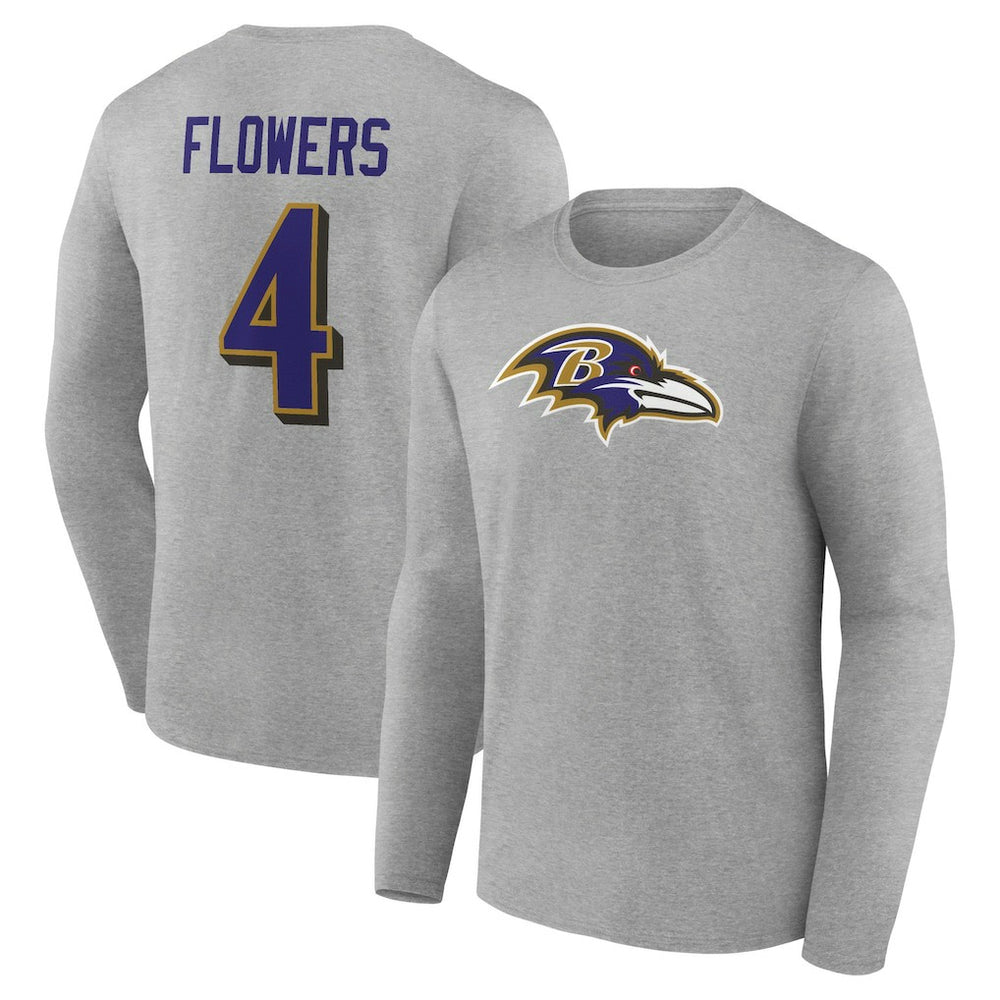 Zay Flowers  Icon Player Name & Number Long Sleeve T-Shirt - Baltimore Ravens T-shirts