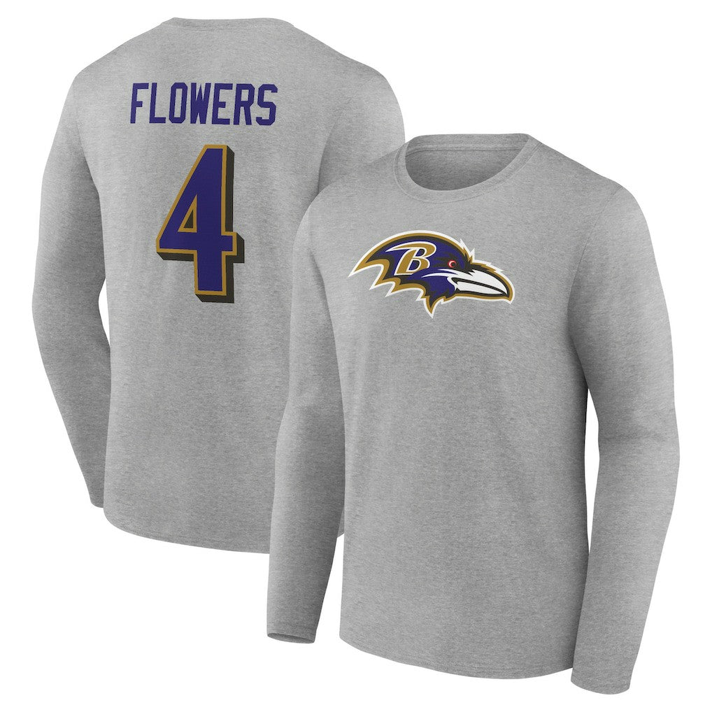 Zay Flowers  Icon Player Name & Number Long Sleeve T-Shirt - Baltimore Ravens T-shirts