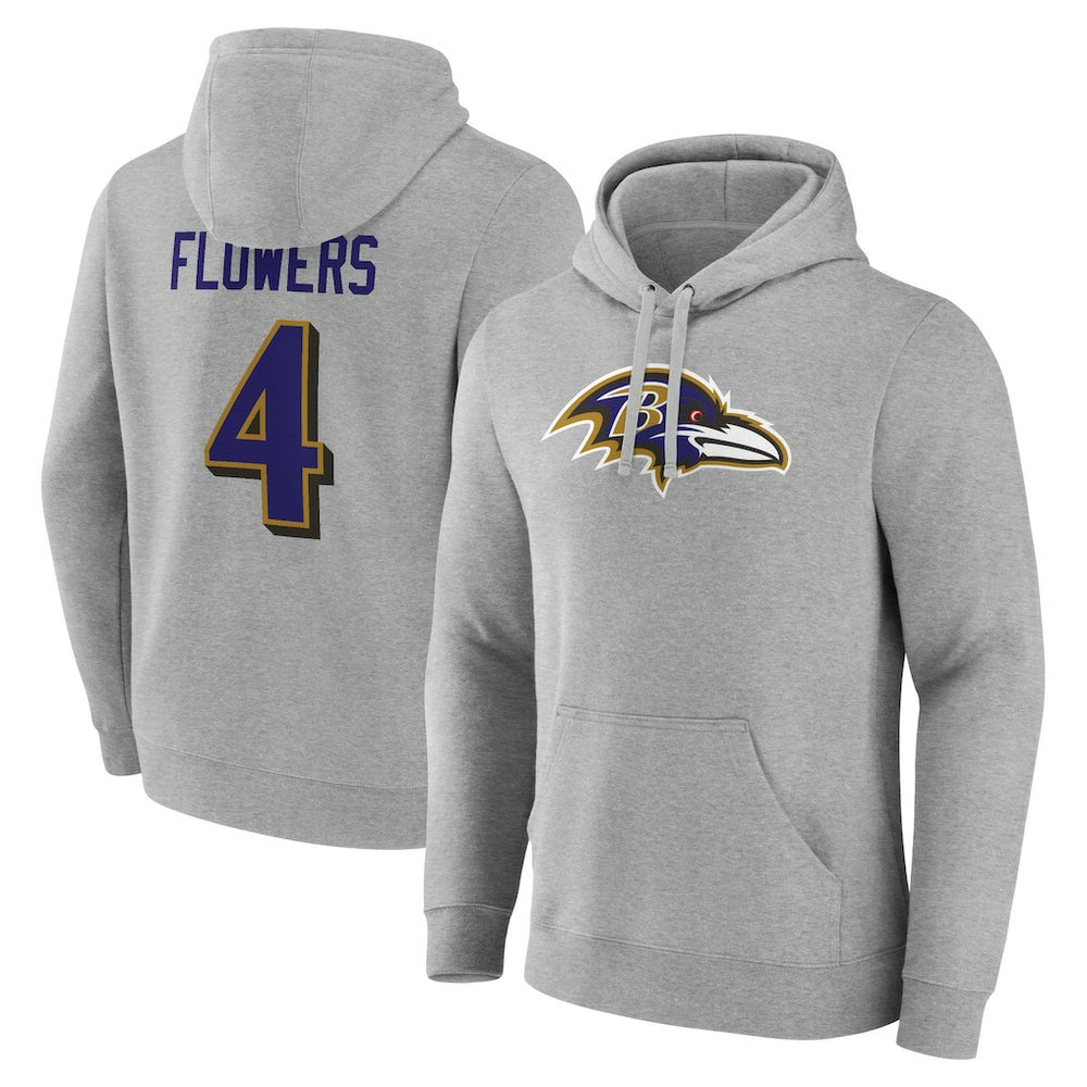 Zay Flowers  Icon Player Name & Number Pullover Hoodie - Baltimore Ravens Hoodies