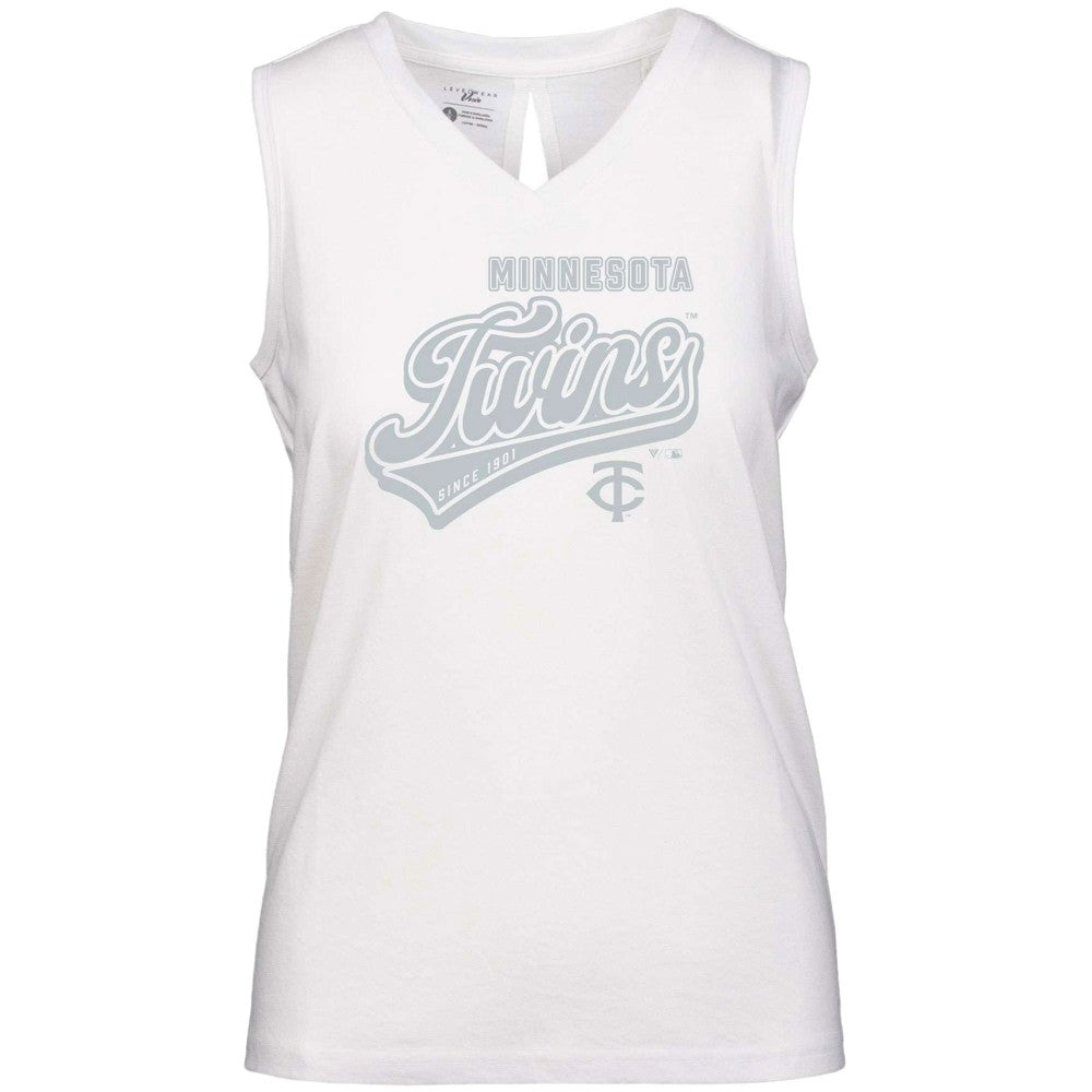 White Minnesota Twins Levelwear Women's  Paisley Sweep V-Neck Tank Top
