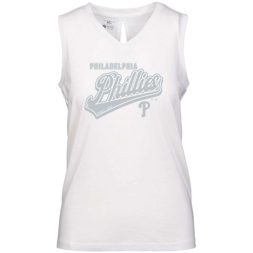 White Philadelphia Phillies Levelwear Women's  Paisley Sweep V-Neck Tank Top