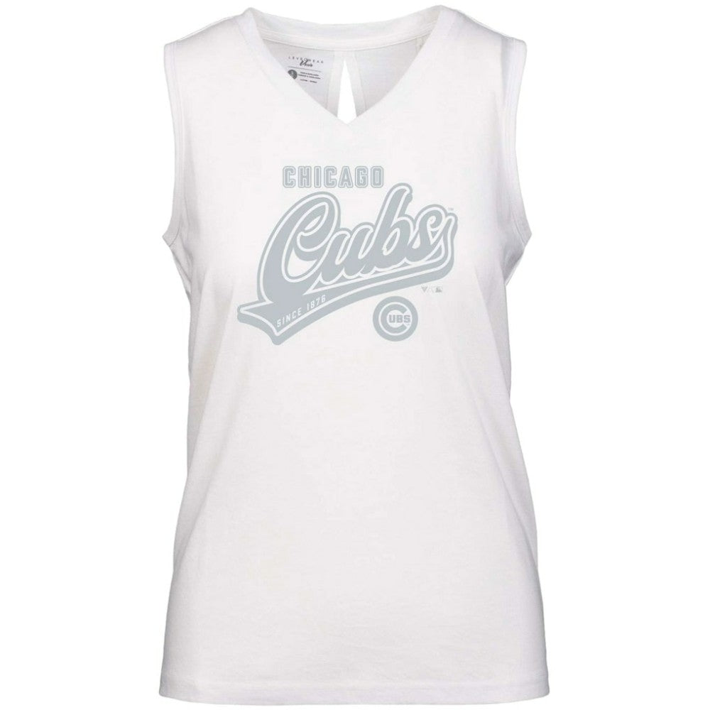 White Chicago Cubs Levelwear Women's  Paisley Sweep V-Neck Tank Top