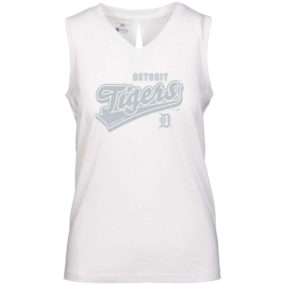 White Detroit Tigers Levelwear Women's  Paisley Sweep V-Neck Tank Top