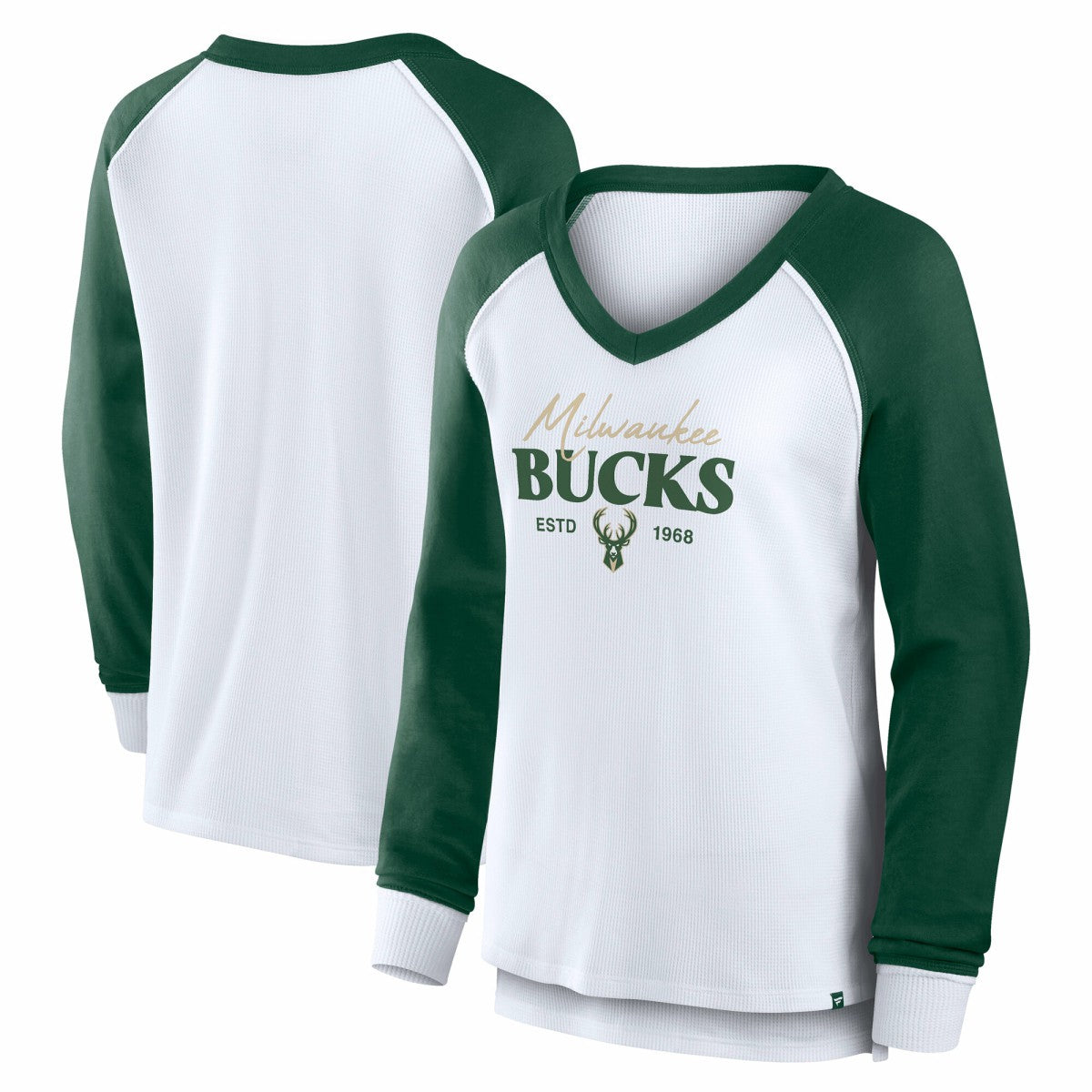 Fanatics Milwaukee Bucks Women's Open Lane Waffle Long Sleeve V-Neck T-Shirt