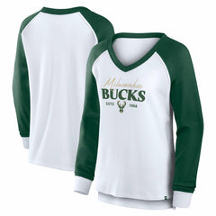 Fanatics Milwaukee Bucks Women's Open Lane Waffle Long Sleeve V-Neck T-Shirt