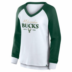 Fanatics Milwaukee Bucks Women's Open Lane Waffle Long Sleeve V-Neck T-Shirt