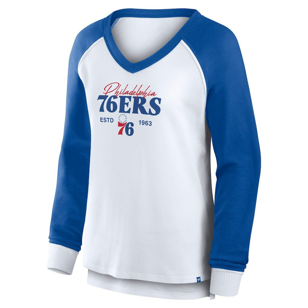 Fanatics Philadelphia 76ers Women's Open Lane Waffle Long Sleeve V-Neck T-Shirt