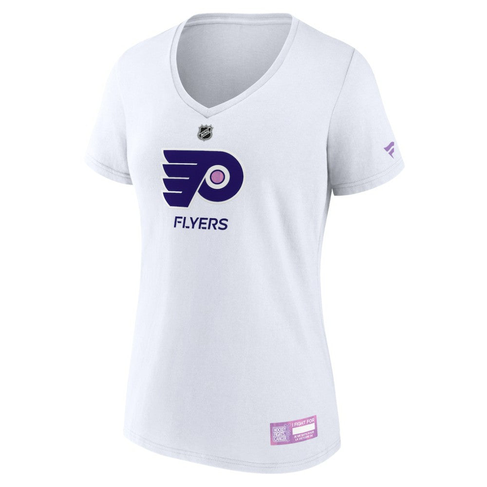 NHL Philadelphia Flyers Fanatics Women's 2024 Hockey Fights Cancer V-Neck T-Shirt