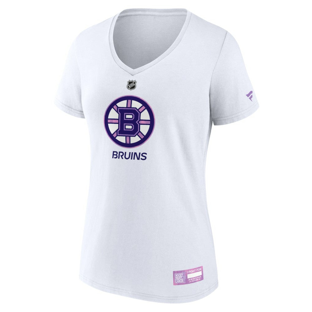 NHL Boston Bruins Fanatics Women's 2024 Hockey Fights Cancer V-Neck T-Shirt