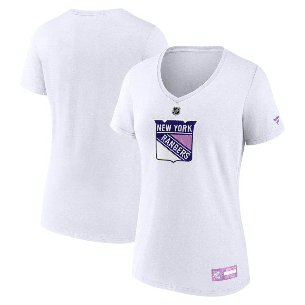 NHL New York Rangers Fanatics Women's 2024 Hockey Fights Cancer V-Neck T-Shirt