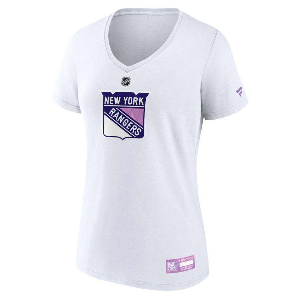 NHL New York Rangers Fanatics Women's 2024 Hockey Fights Cancer V-Neck T-Shirt