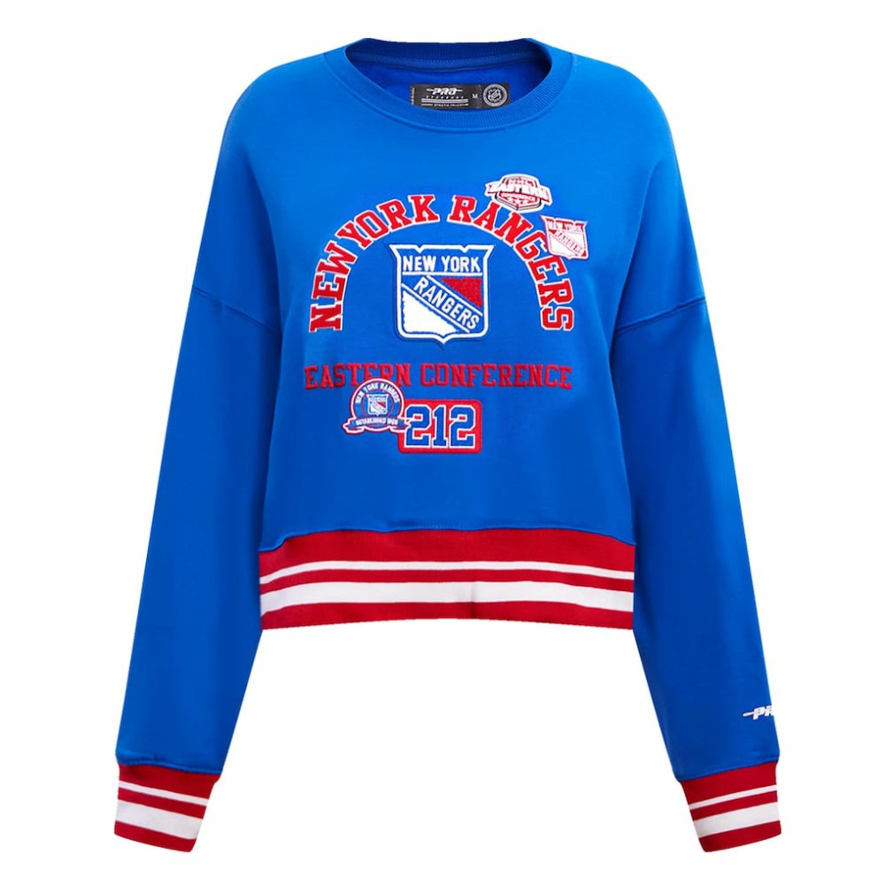 NHL New York Rangers Pro Standard Women's Area Code Cropped Pullover Sweatshirt