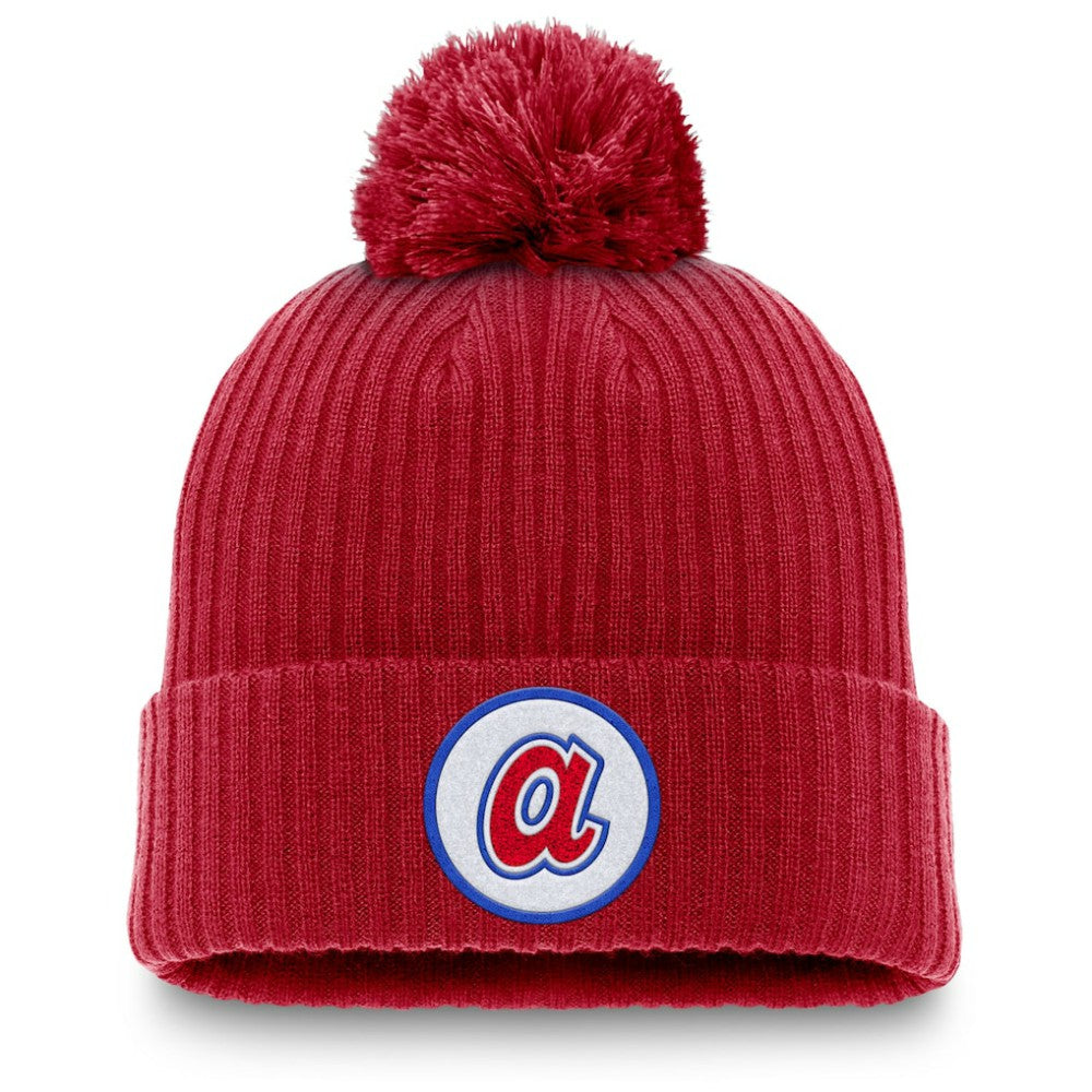 Red Atlanta Braves Nike Cooperstown Collection Patch Cuffed Knit Hat with Pom
