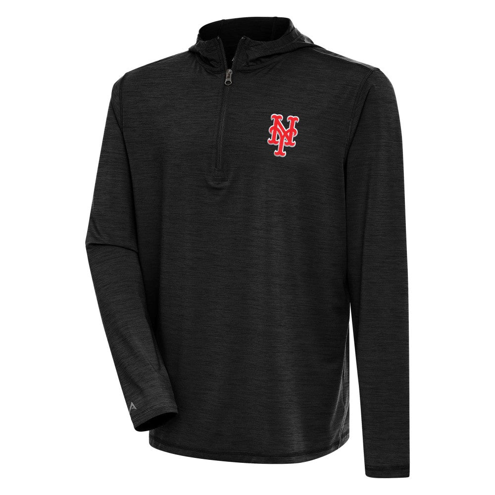 Heather Black New York Mets Antigua Tidy Quarter-Zip Hoodie