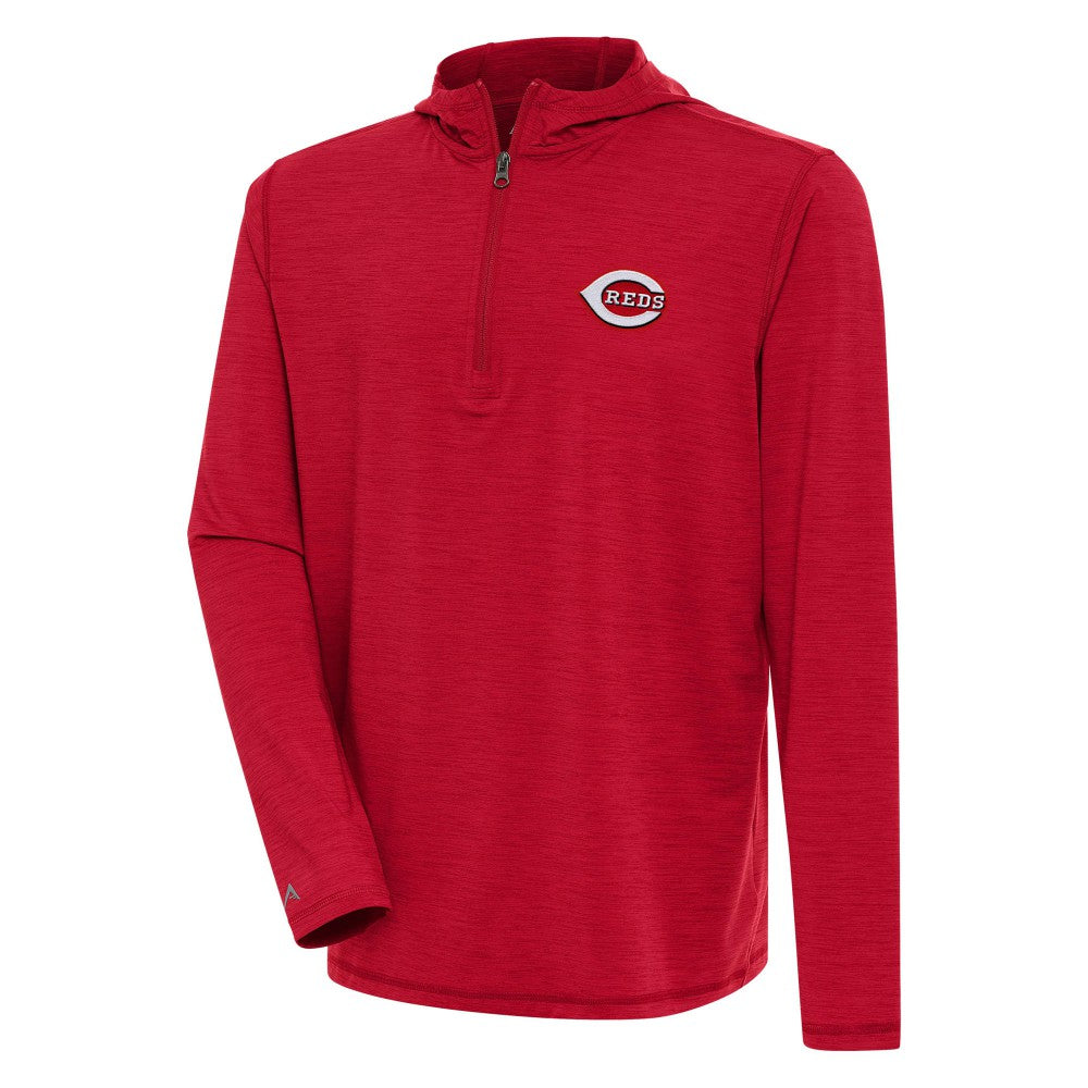 Heather Red Cincinnati Reds Antigua Tidy Quarter-Zip Hoodie