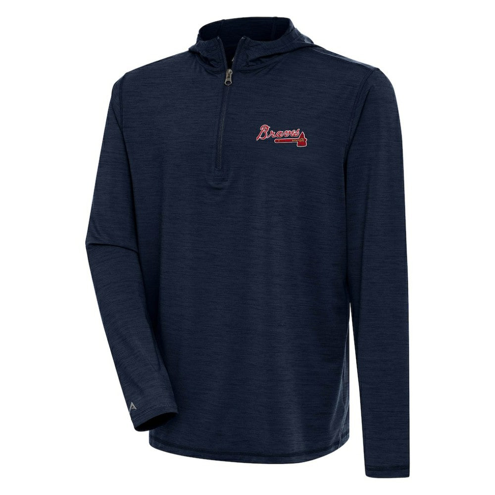 Heather Navy Atlanta Braves Antigua Tidy Quarter-Zip Hoodie