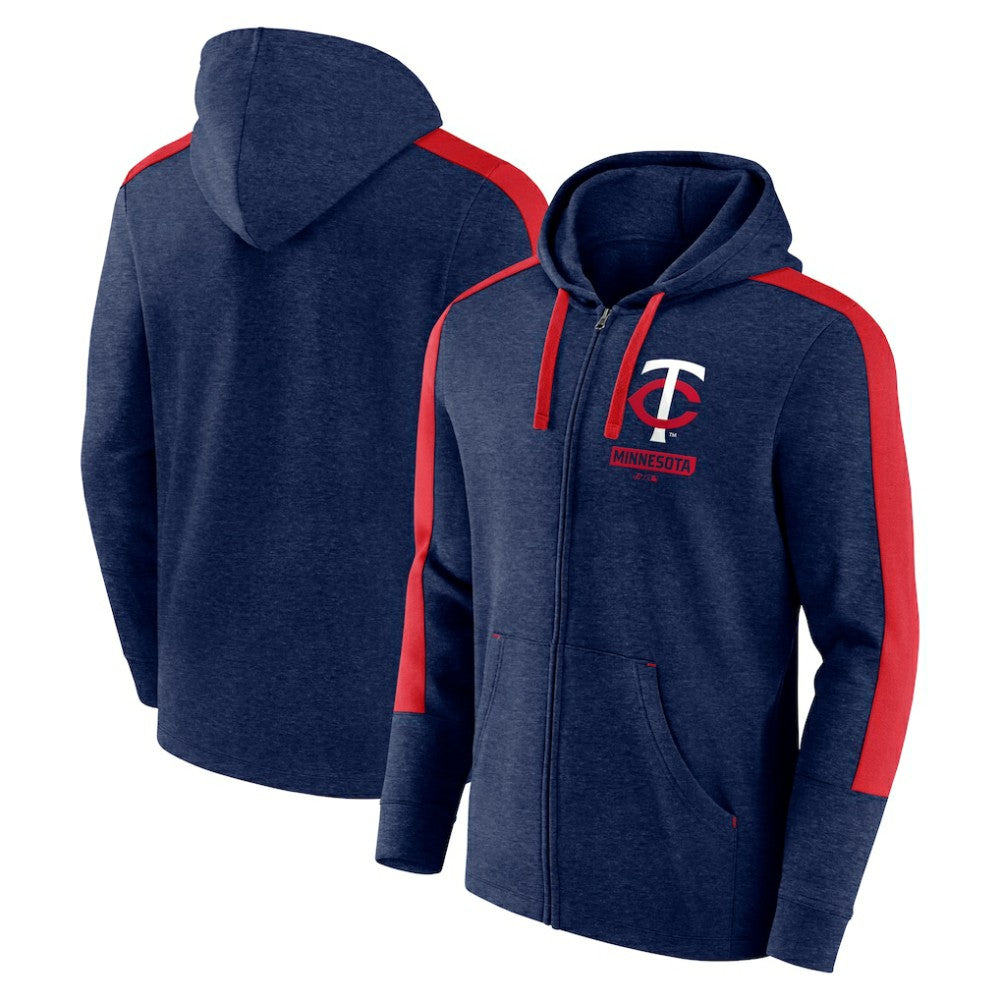 Heather Navy Minnesota Twins Fanatics Gains Fleece Full-Zip Hoodie