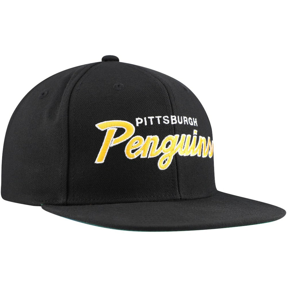 NHL Pittsburgh Penguins Mitchell & Ness Core Team Script 2.0 Snapback Hat