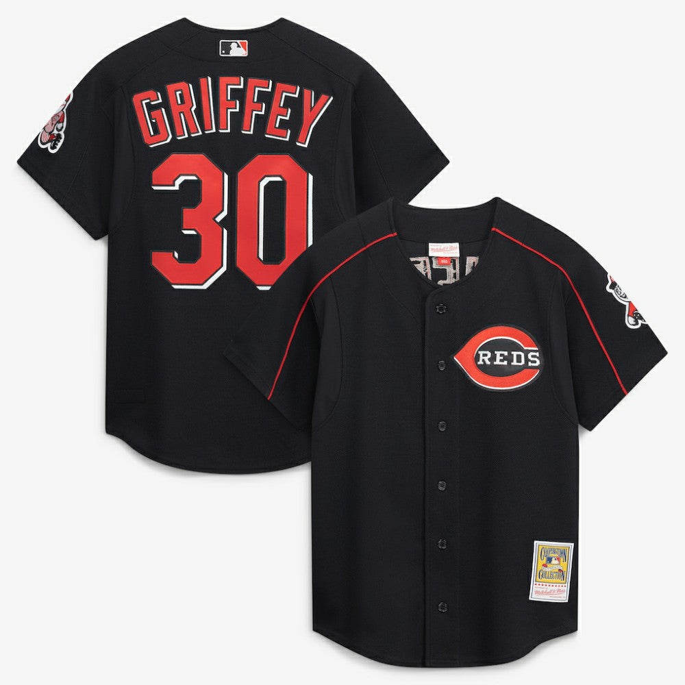 Black Ken Griffey Jr. Cincinnati Reds Mitchell & Ness Cooperstown Collection Authentic Mesh Batting Practice Jersey