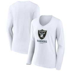 Women's Team Lockup Long Sleeve V-Neck T-Shirt - Las Vegas Raiders T-shirts