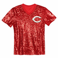 Red Elly De La Cruz Cincinnati Reds Juniors Name & Number Sequin V-Neck Top
