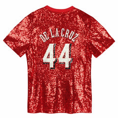 Red Elly De La Cruz Cincinnati Reds Juniors Name & Number Sequin V-Neck Top