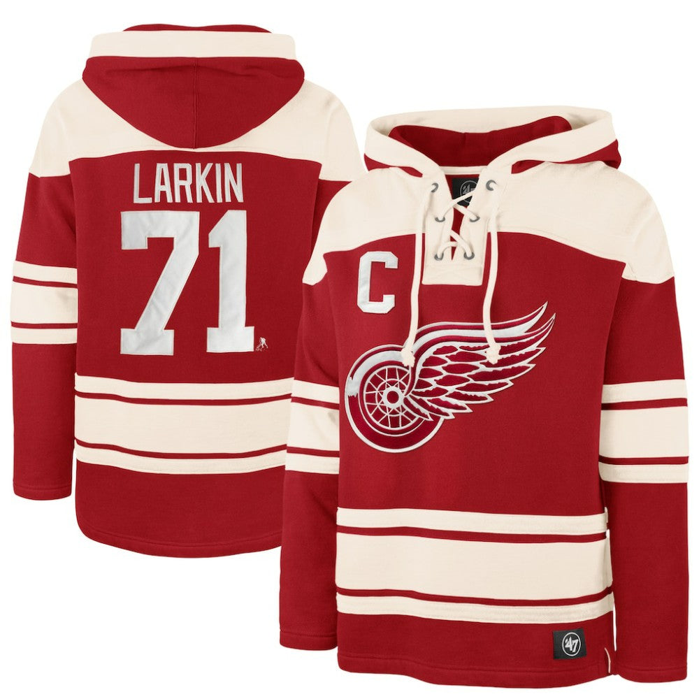 NHL Dylan Larkin Detroit Red Wings '47 Captain Patch Player Name & Number Lacer Pullover Hoodie