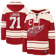 NHL Dylan Larkin Detroit Red Wings '47 Captain Patch Player Name & Number Lacer Pullover Hoodie