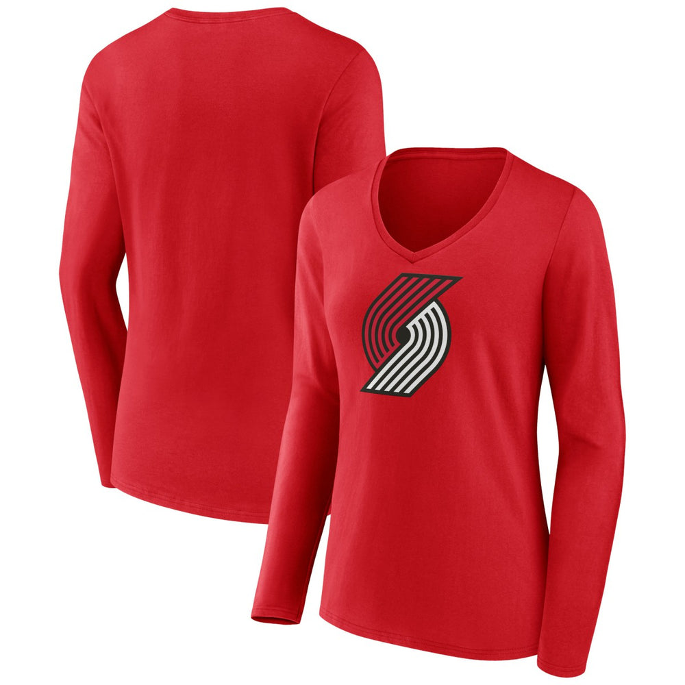 Portland Trail Blazers Women's Primary Logo Long Sleeve V-Neck T-Shirt