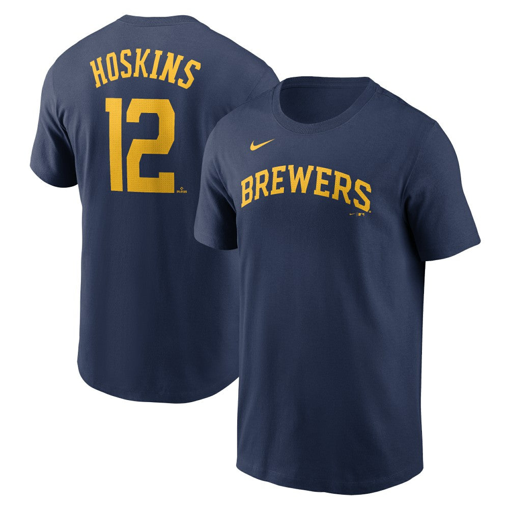 Navy Rhys Hoskins Milwaukee Brewers Nike Fuse Name & Number T-Shirt