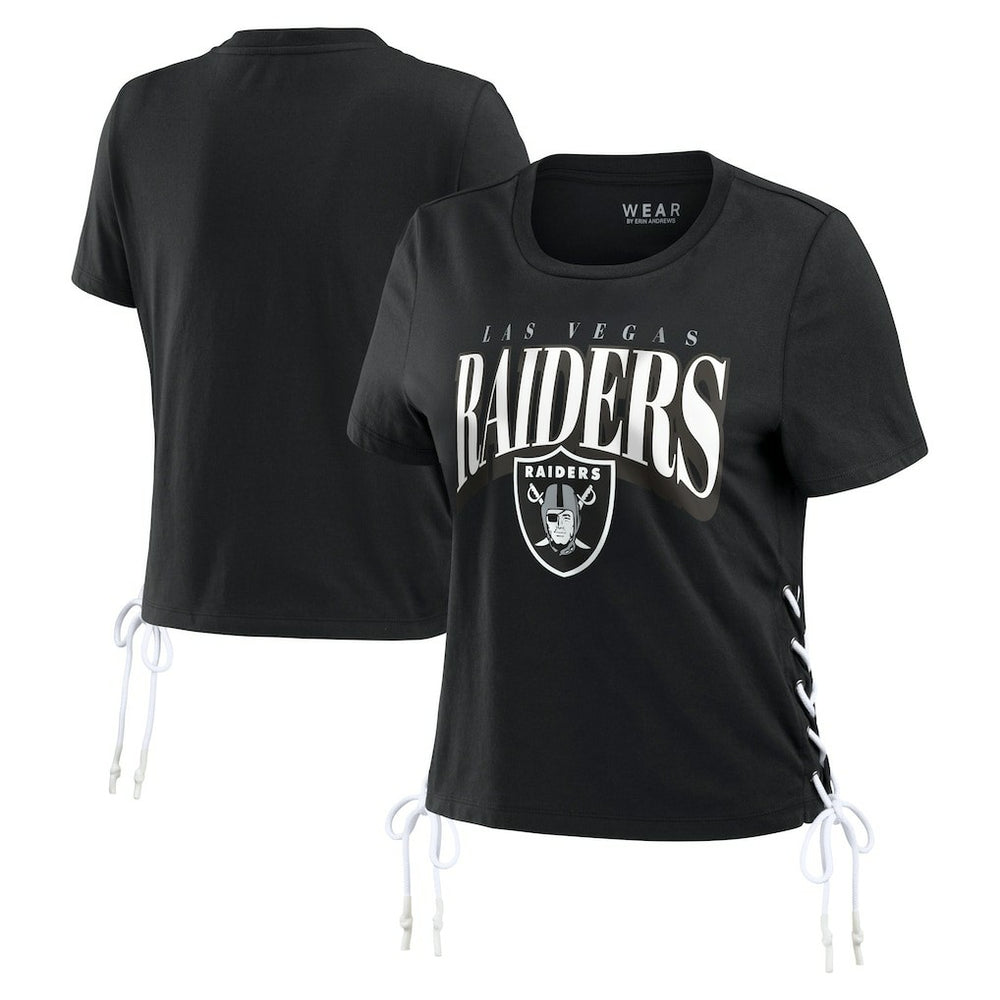WEAR by Erin Andrews Women's Lace Up Side Modest Cropped T-Shirt - Las Vegas Raiders T-shirts