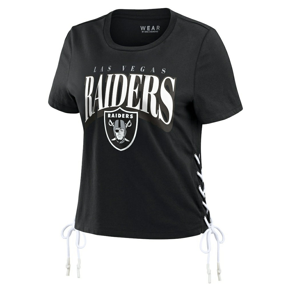 WEAR by Erin Andrews Women's Lace Up Side Modest Cropped T-Shirt - Las Vegas Raiders T-shirts
