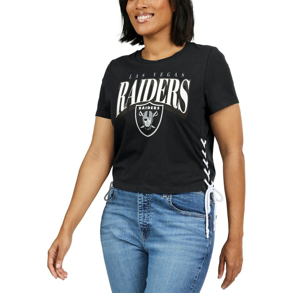 WEAR by Erin Andrews Women's Lace Up Side Modest Cropped T-Shirt - Las Vegas Raiders T-shirts