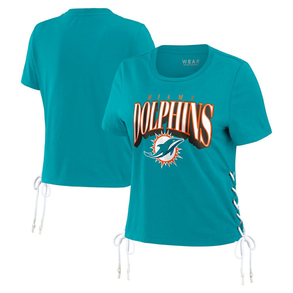 WEAR by Erin Andrews Women's Lace Up Side Modest Cropped T-Shirt - Miami Dolphins T-shirts