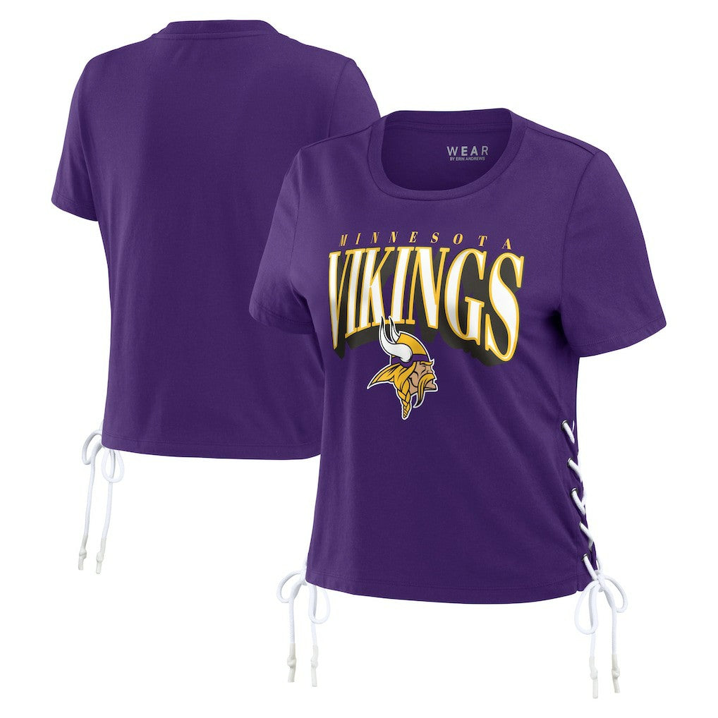 WEAR by Erin Andrews Women's Lace Up Side Modest Cropped T-Shirt - Minnesota Vikings T-shirts