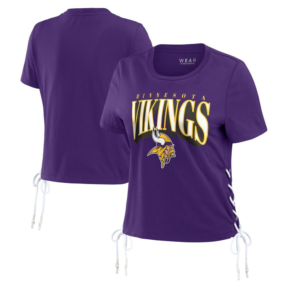 WEAR by Erin Andrews Women's Lace Up Side Modest Cropped T-Shirt - Minnesota Vikings T-shirts
