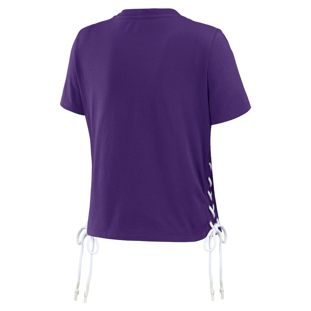 WEAR by Erin Andrews Women's Lace Up Side Modest Cropped T-Shirt - Minnesota Vikings T-shirts